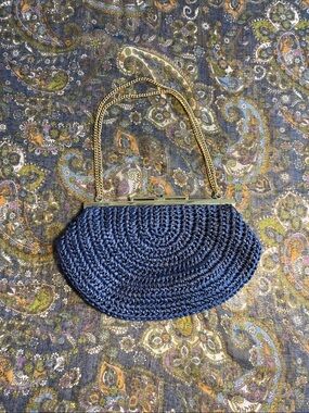 Vintage Holt Renfrew Woven Navy Chain-Handle Clutch